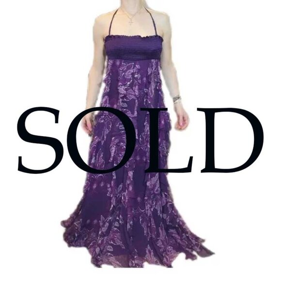 SOLD 🪻Bebe Y2K Floral Print Purple Tiered Ruffled Sleeveless Maxi Gown🪻 - Picture 1 of 12
